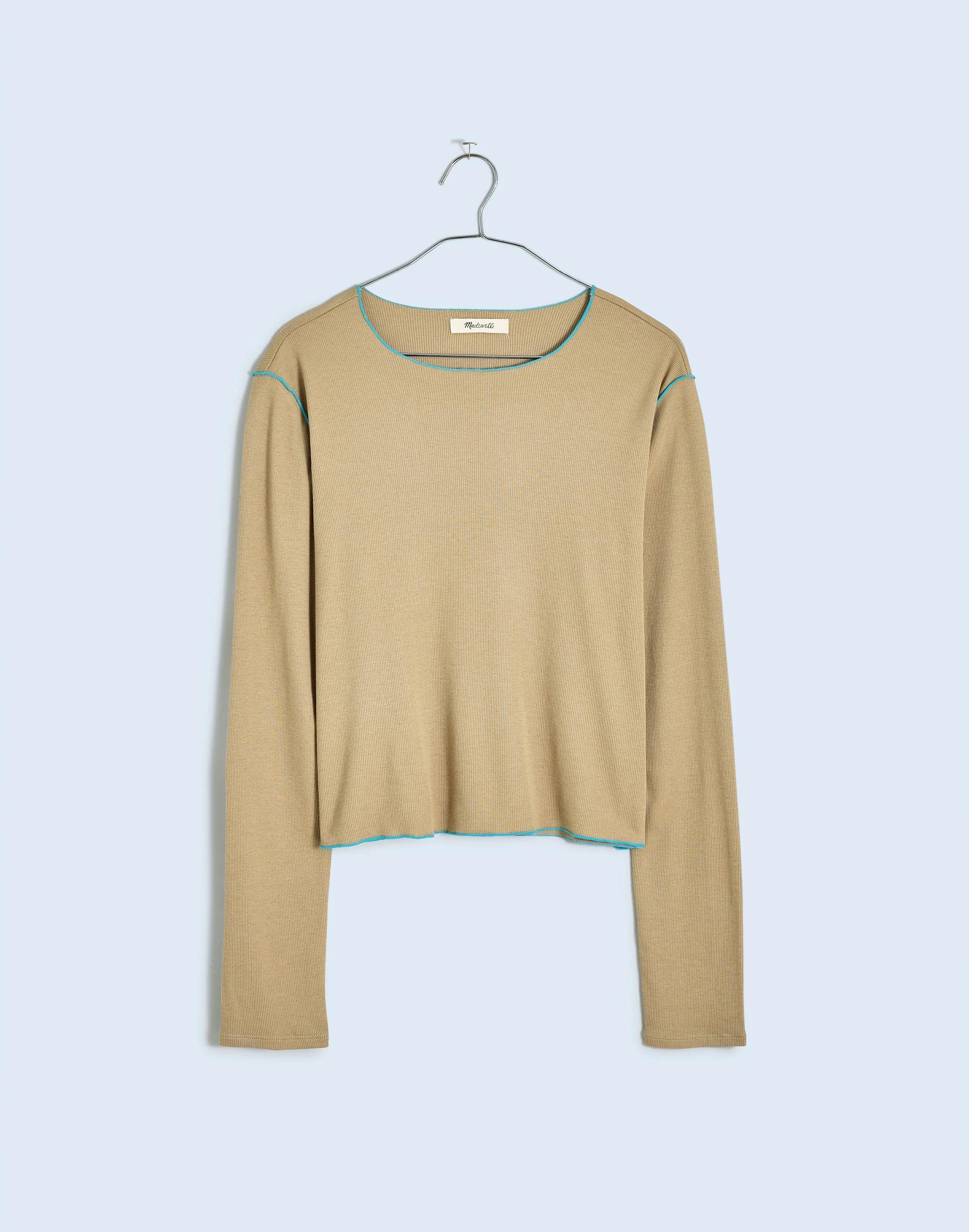 Contrast-Stitched Crewneck Crop Tee Product Image