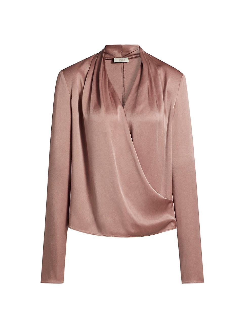 Womens Satin Long-Sleeve Wrap Top Product Image