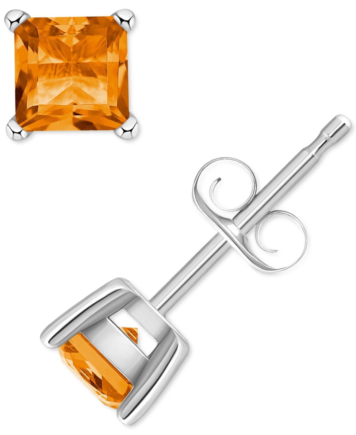 14k Gold 4 mm Princess Cut Citrine Stud Earrings, Womens, 14k Yellow Gold Product Image