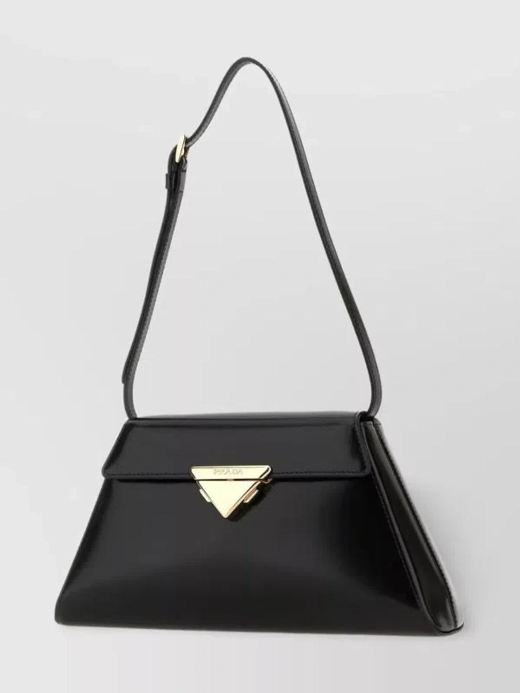 Leather Shoulder Bag Adjustable Straps In Black Product Image