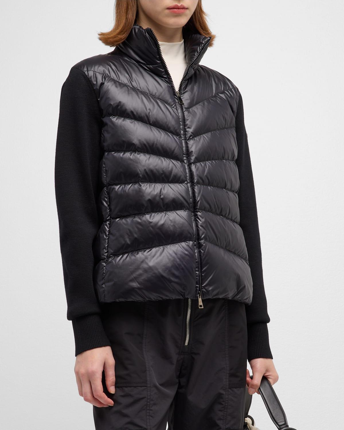 Moncler Quilted Nylon & Wool Knit Cardigan Product Image