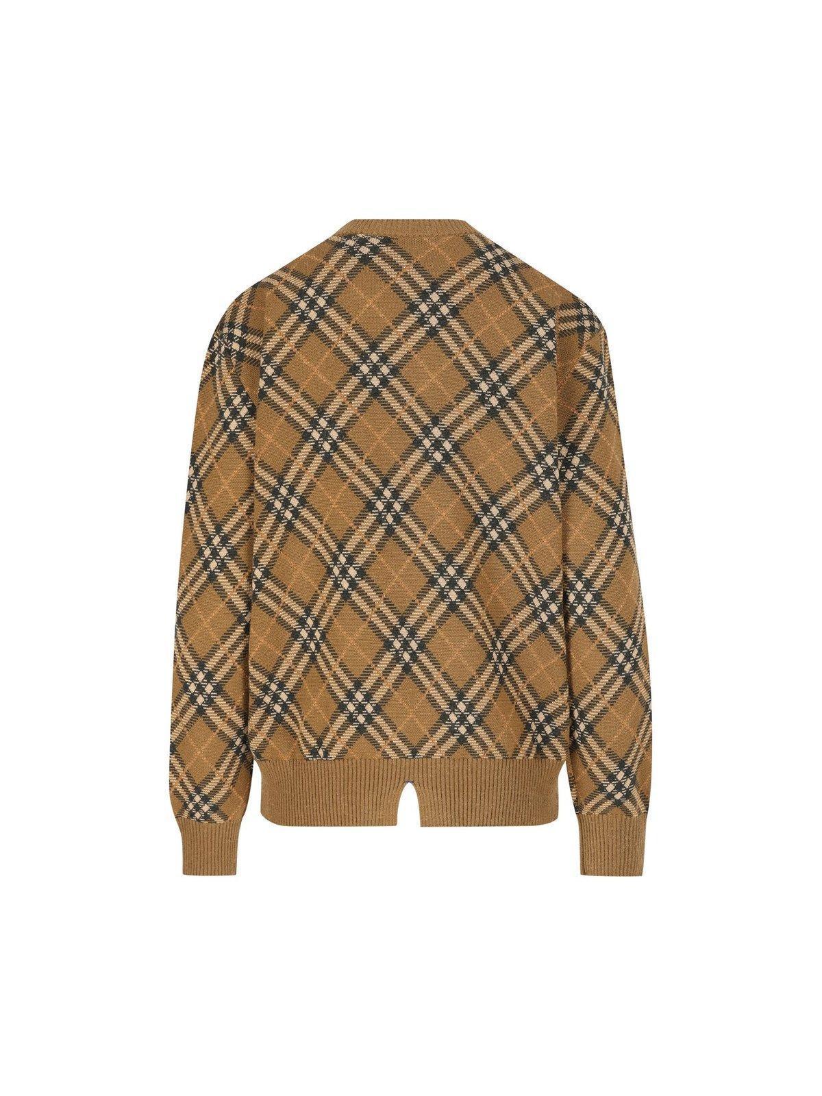 BURBERRY Checked Knitted Crewneck Jumper In Multi Product Image