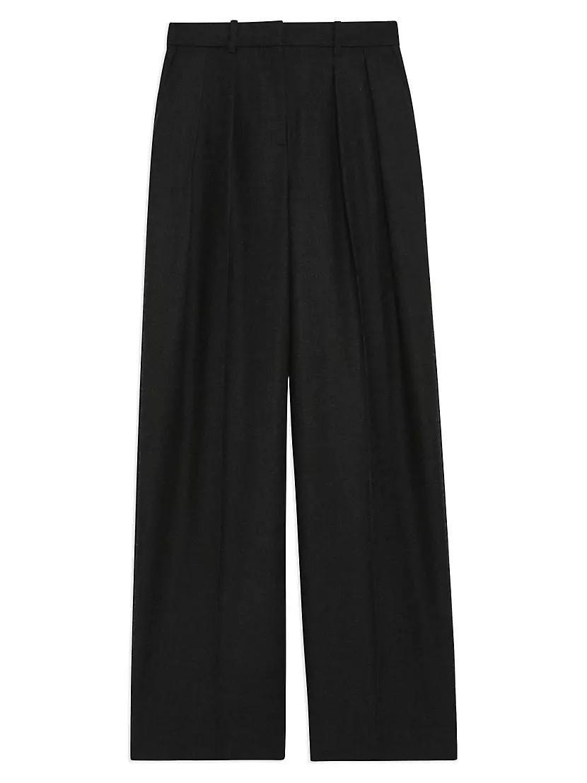 Womens Pleated Wool High-Rise Straight-Leg Pants Product Image