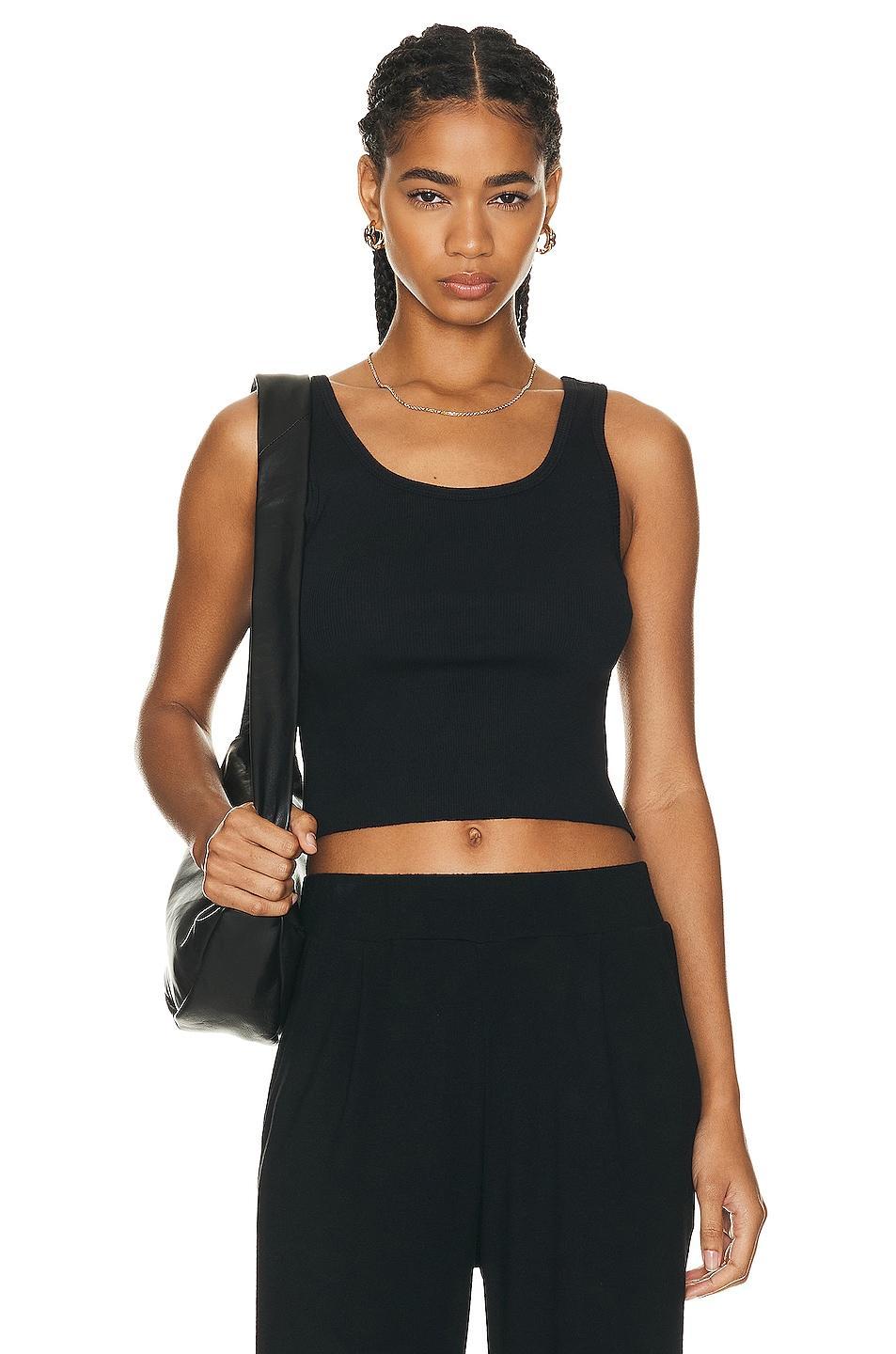 Eterne Cropped Scoop Neck Tank Top Black. (also in ). product image