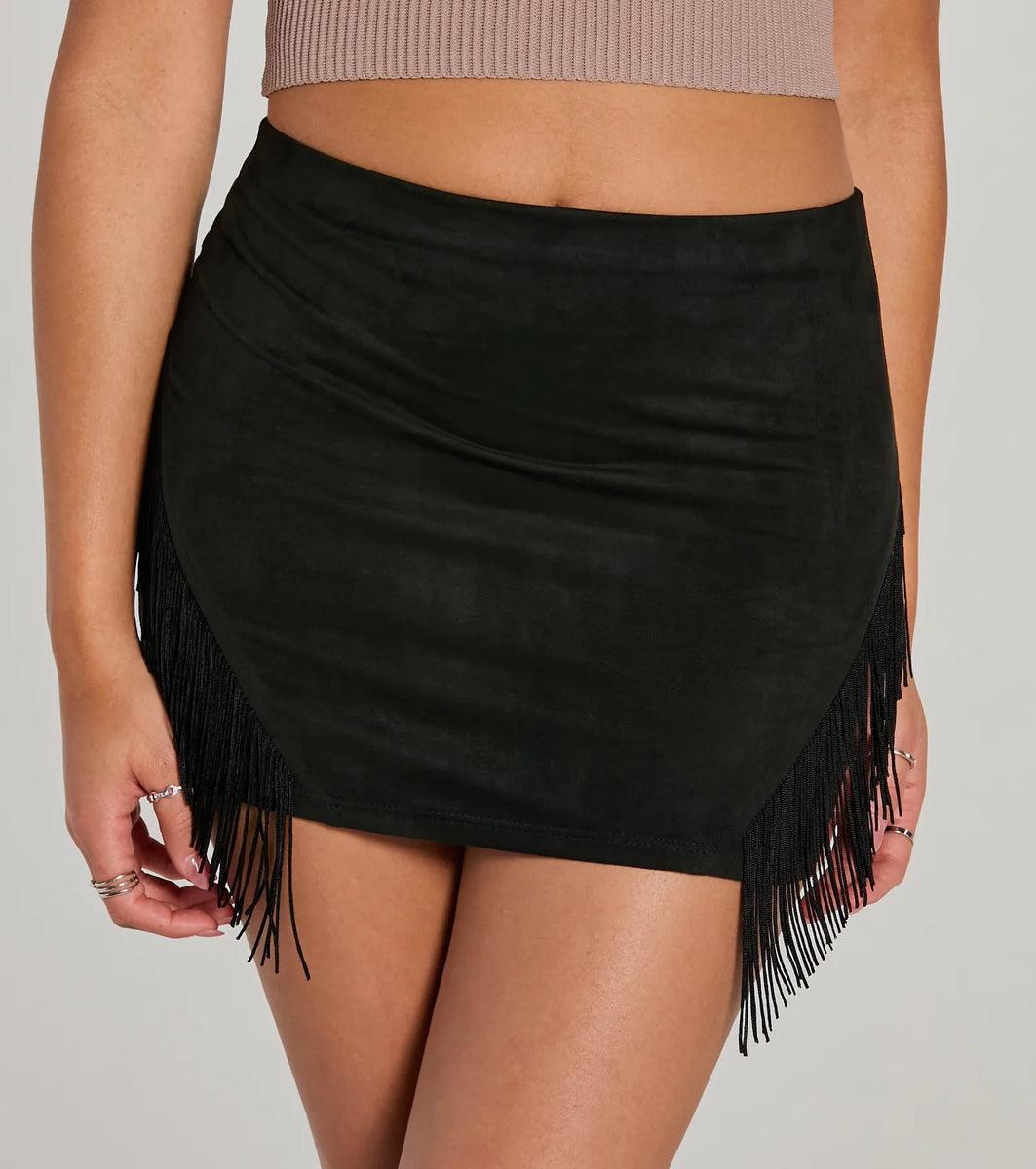 Boho Flair High Rise Fringe Faux Suede Mini Skirt product image