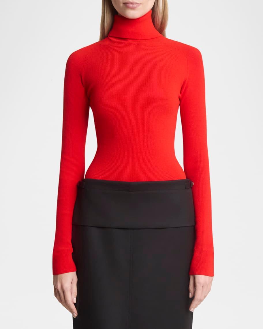 Fox Rib-Knit Matte Viscose Turtleneck Top Product Image