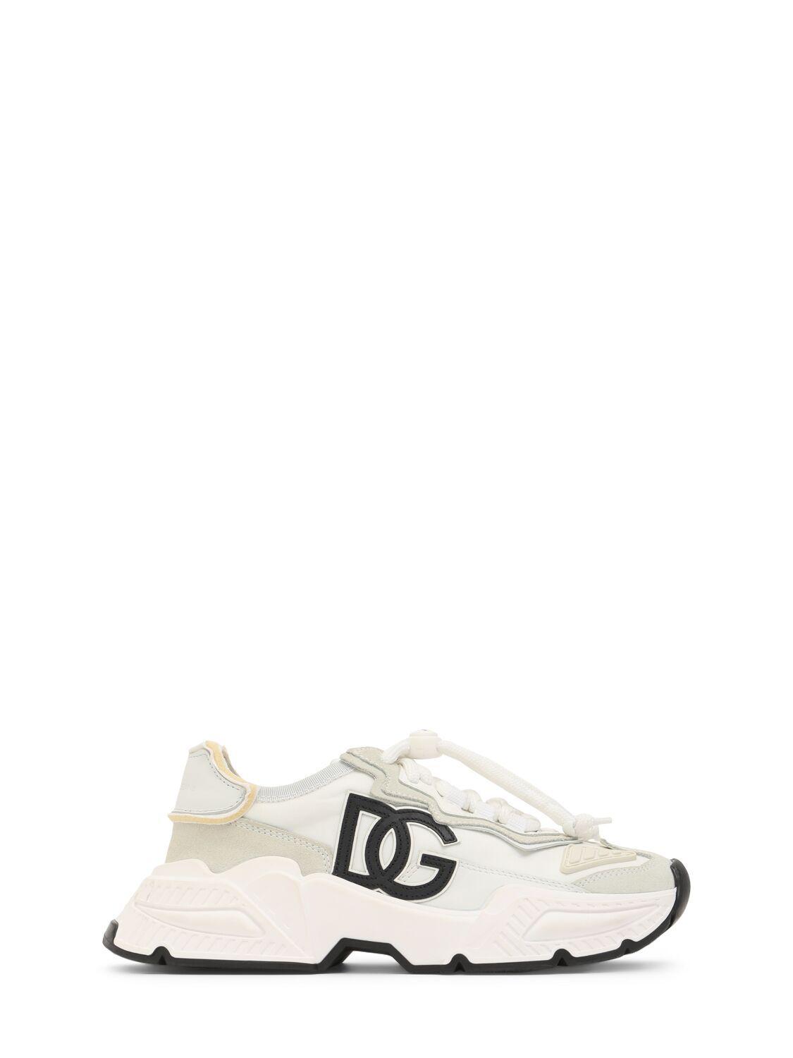 DOLCE & GABBANA Logo Print Leather Lace-up Sneakers In White Product Image