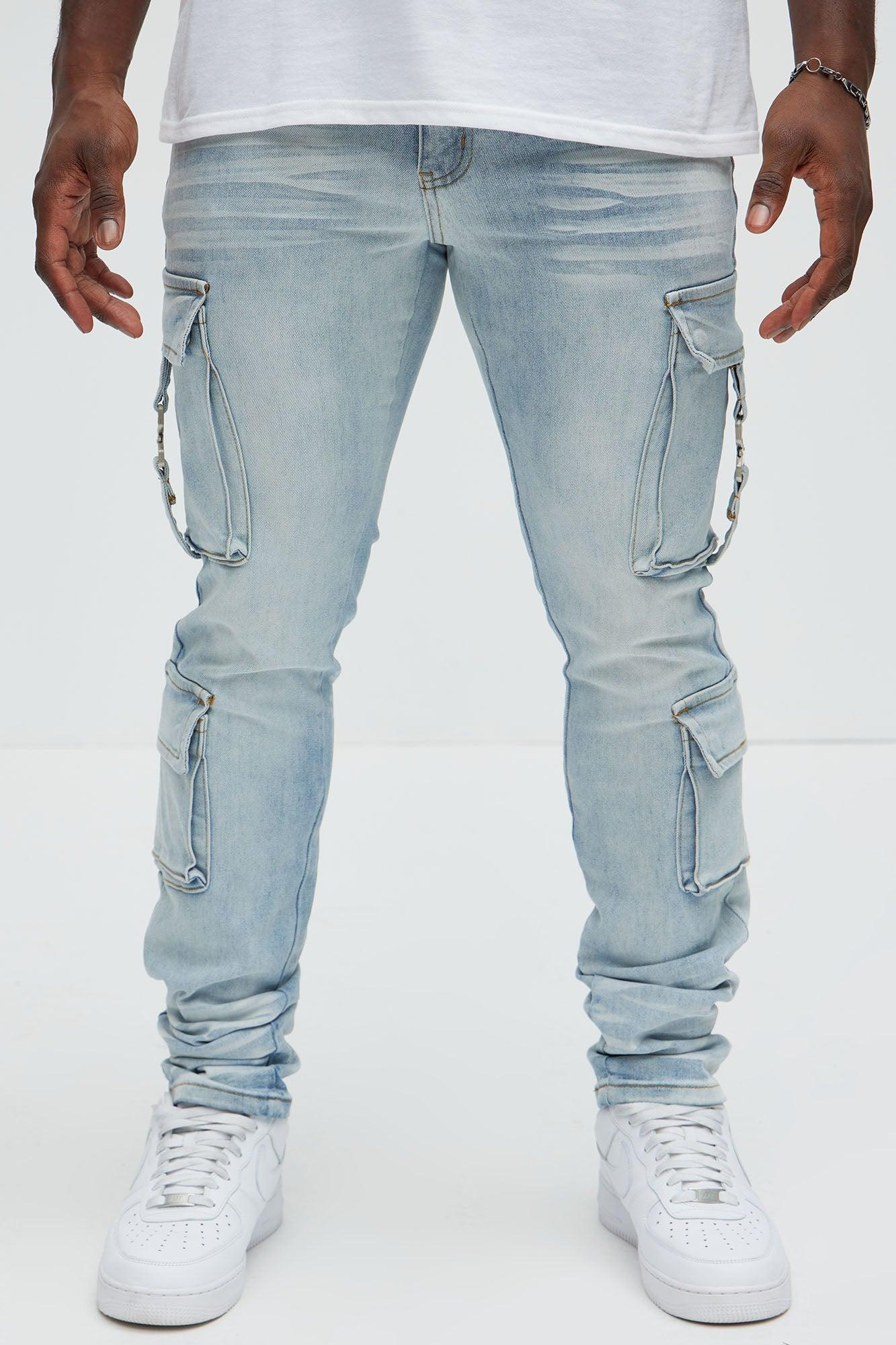 Hold On Cargo Stacked Skinny Jeans - Light Wash Product Image