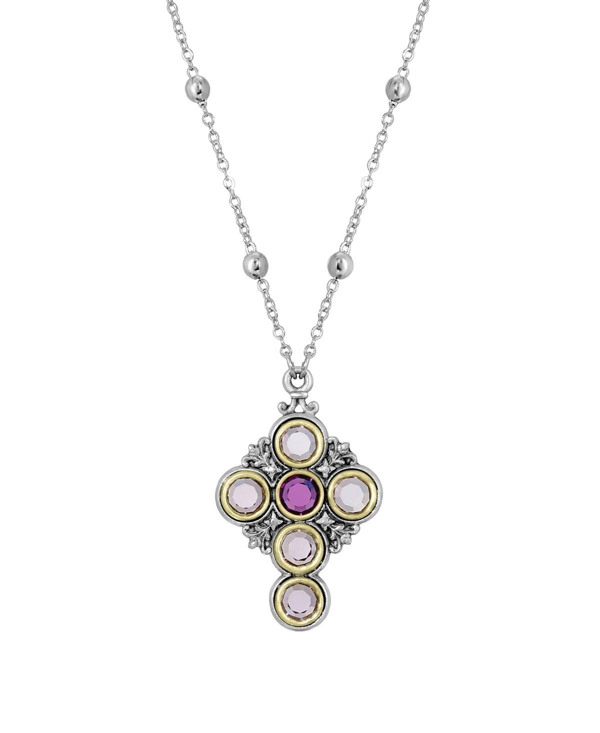 Symbols of Faith Silver-Tone Crystal Cross Necklace, Womens, Purple Product Image