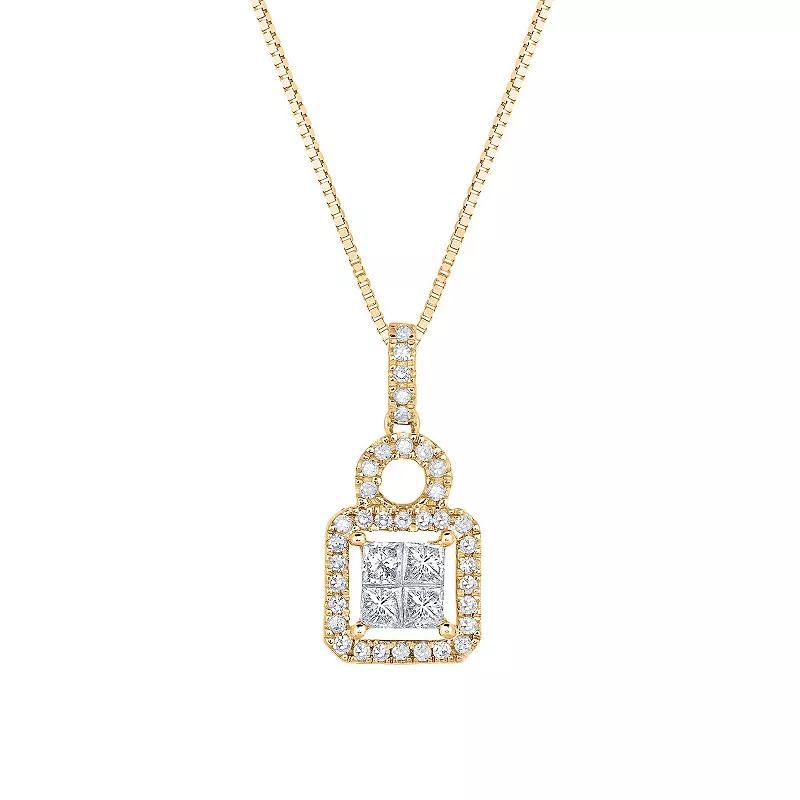 14k Gold 1 Carat T.W. Diamond Halo Quad Pendant Necklace, Womens Product Image