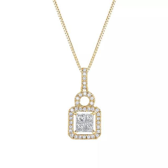 14k Gold 1 Carat T.W. Diamond Halo Quad Pendant Necklace, Womens Product Image