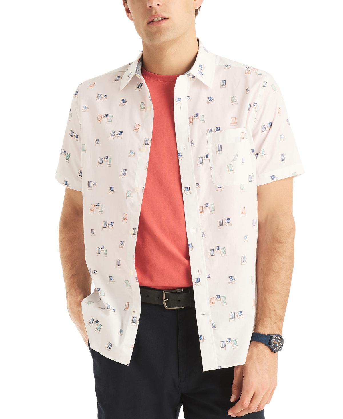 Nautica Mens Classic-Fit Stretch Watercolor Beach Chair-Print Button-Down Shirt Product Image