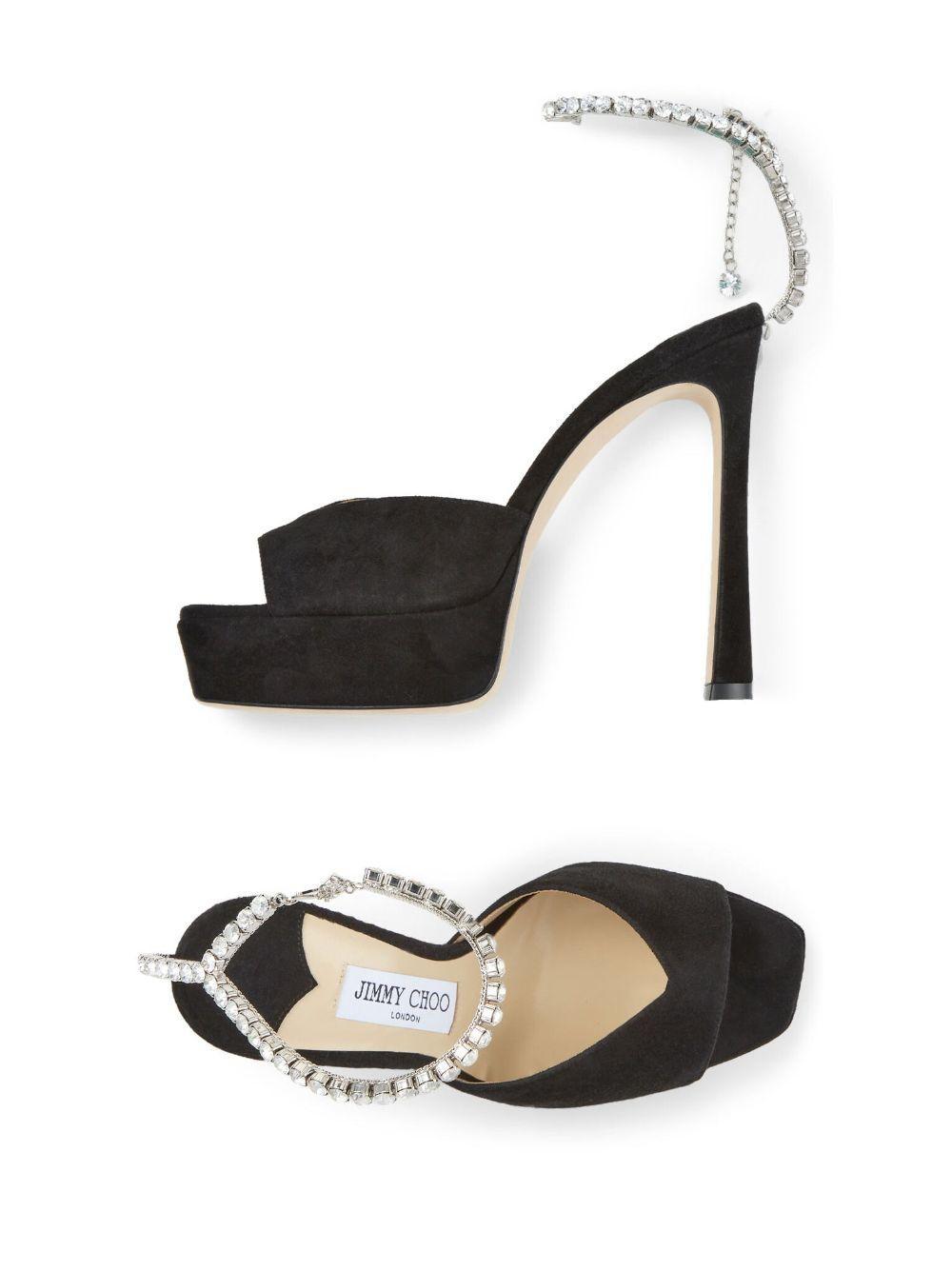 JIMMY CHOO Saeda 125 Suede Sandals In Black Product Image