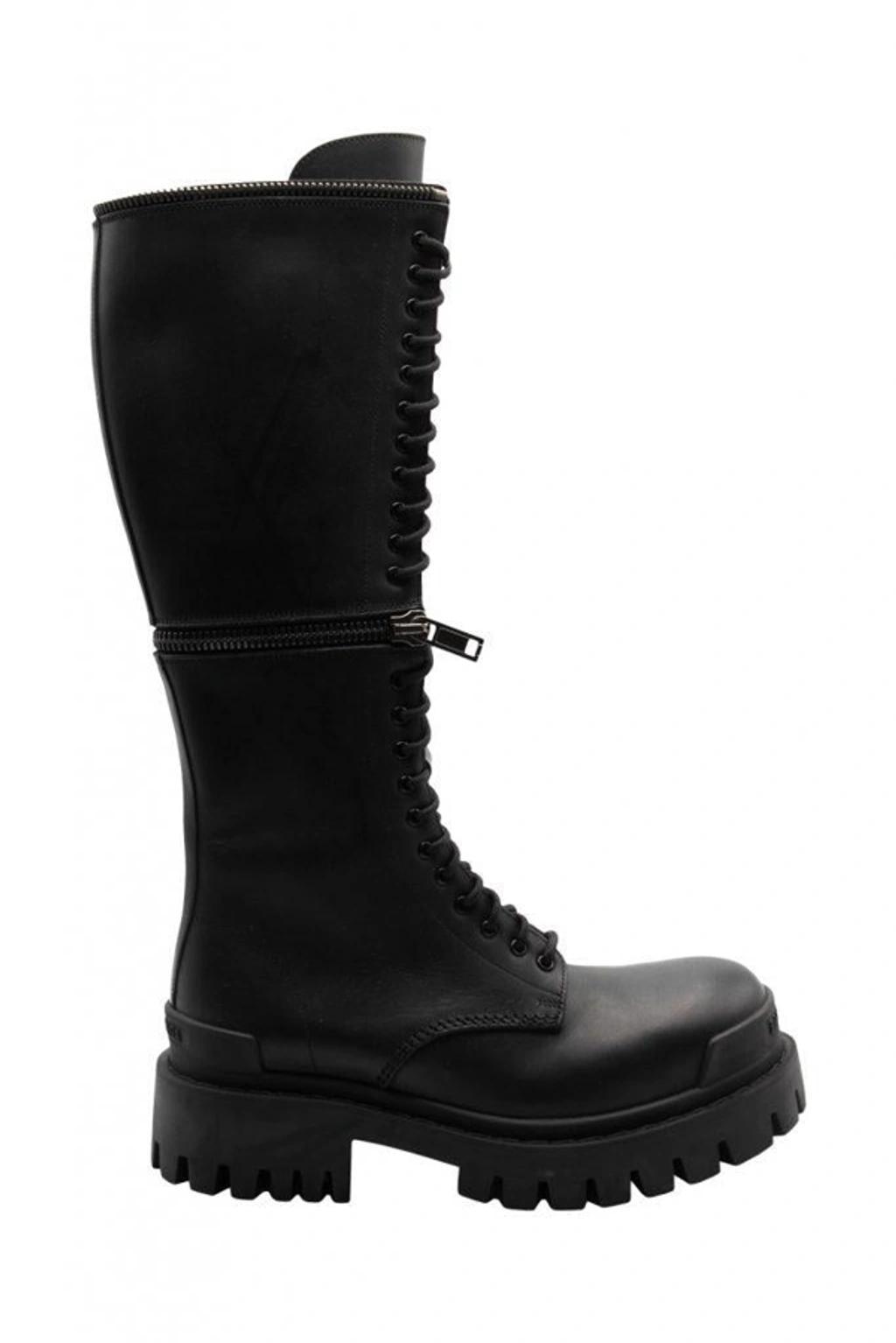 BALENCIAGA Master Convertible Knee-high Leather Combat Boots In Black Silver Product Image