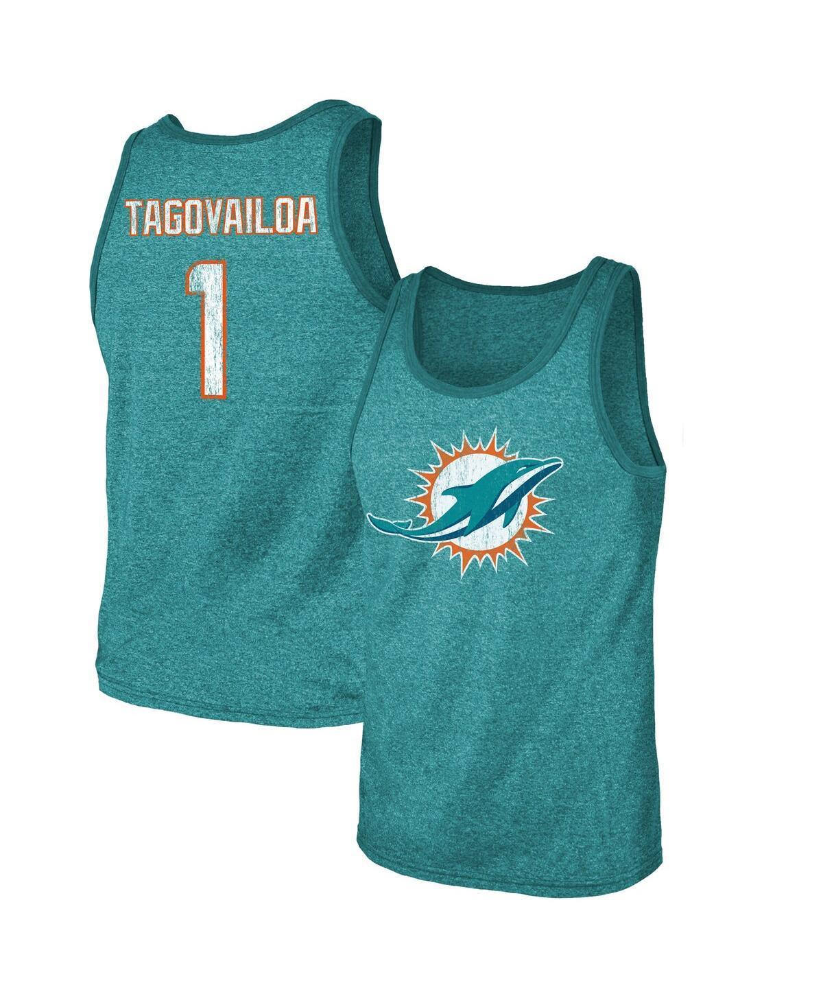 Mens Tua Tagovailoa Aqua Miami Dolphins Name Number Tri-Blend Tank Top Product Image