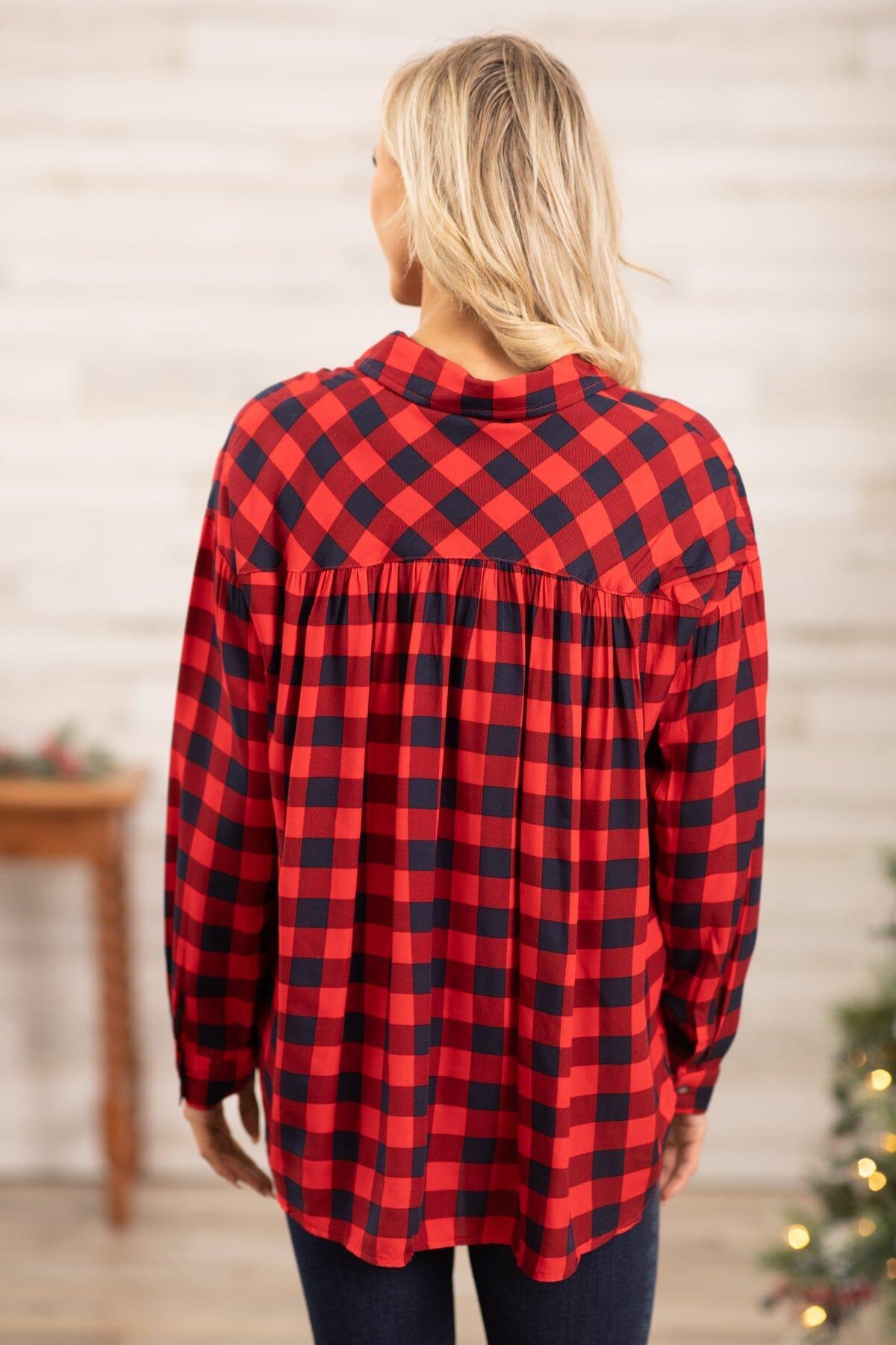 Red Buffalo Plaid Hi Lo Button Up Top Product Image