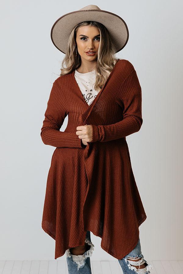 Coolest Feeling Waffle Knit Cardigan In Rust Product Image