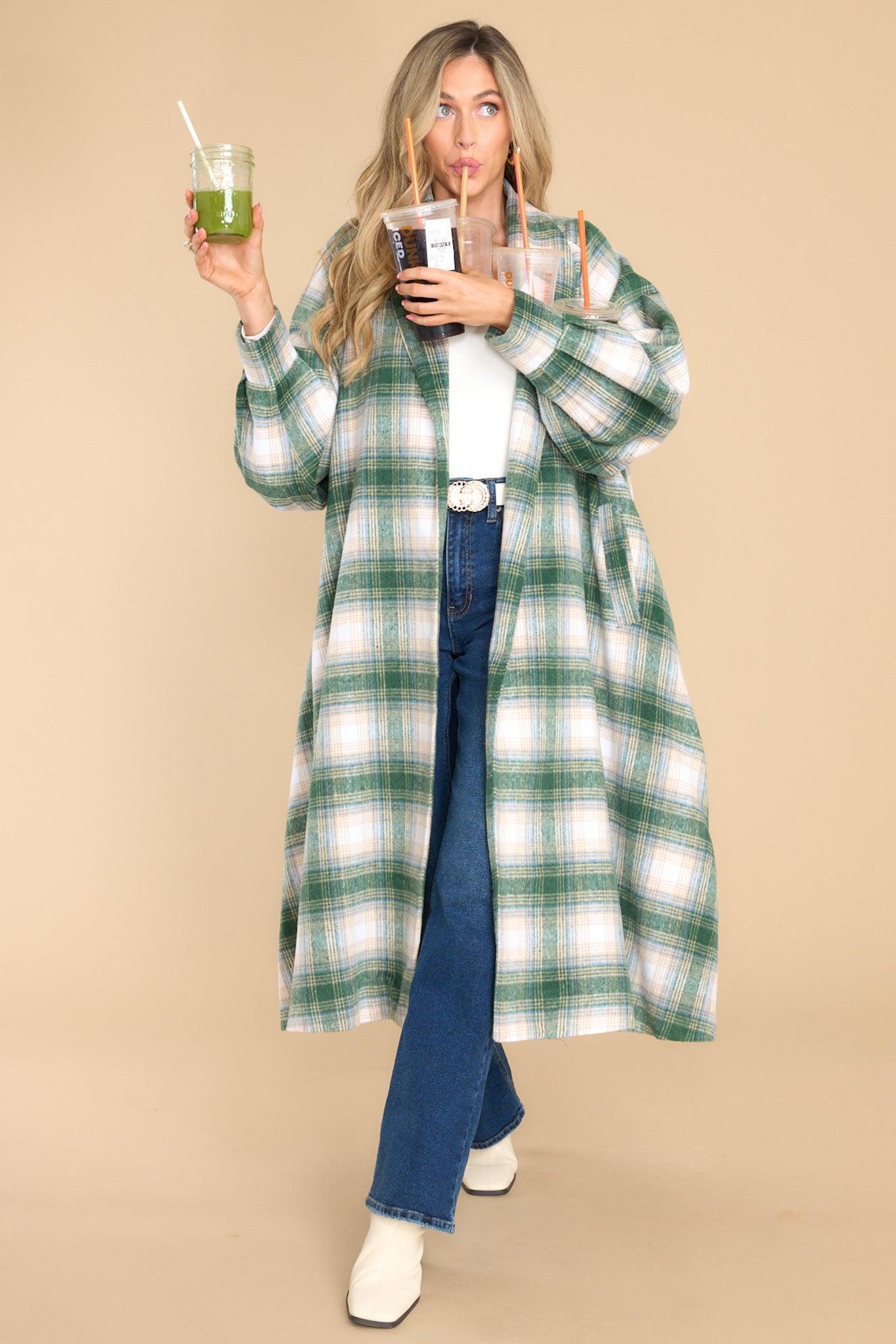 Aura Cuddly Company Green Plaid Coat Product Image