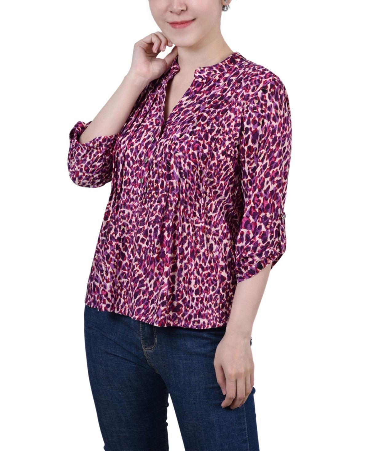 Womens 3/4 Roll Tab Sleeve Y-neck Top Product Image