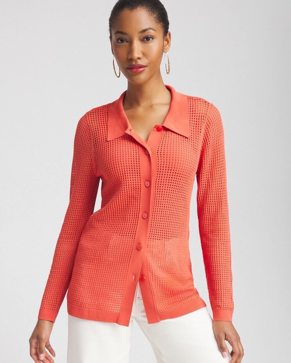 Women's Pointelle Collared Cardigan Sweater Product Image