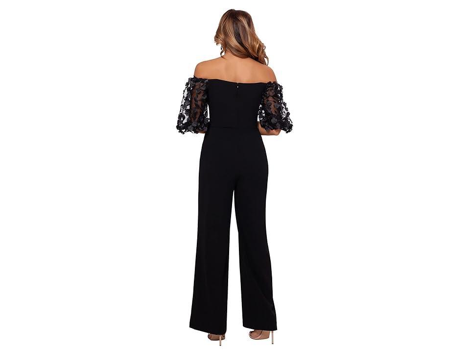 Xscape Floral-Sleeve Off-The-Shoulder Jumpsuit Product Image