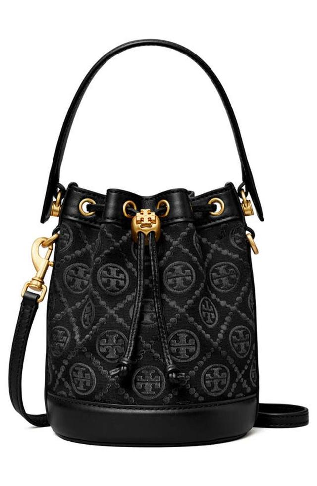 TORY BURCH Mini T Monogram Bucket Bag In Black Product Image