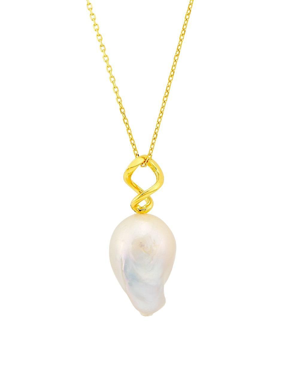 Womens Twister 22K-Gold-Plated & Freshwater Pearl Pendant Necklace Product Image