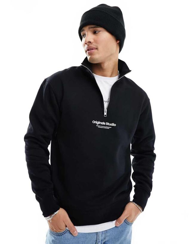 Jack & Jones 1/4 zip sweat with central logo in black Product Image