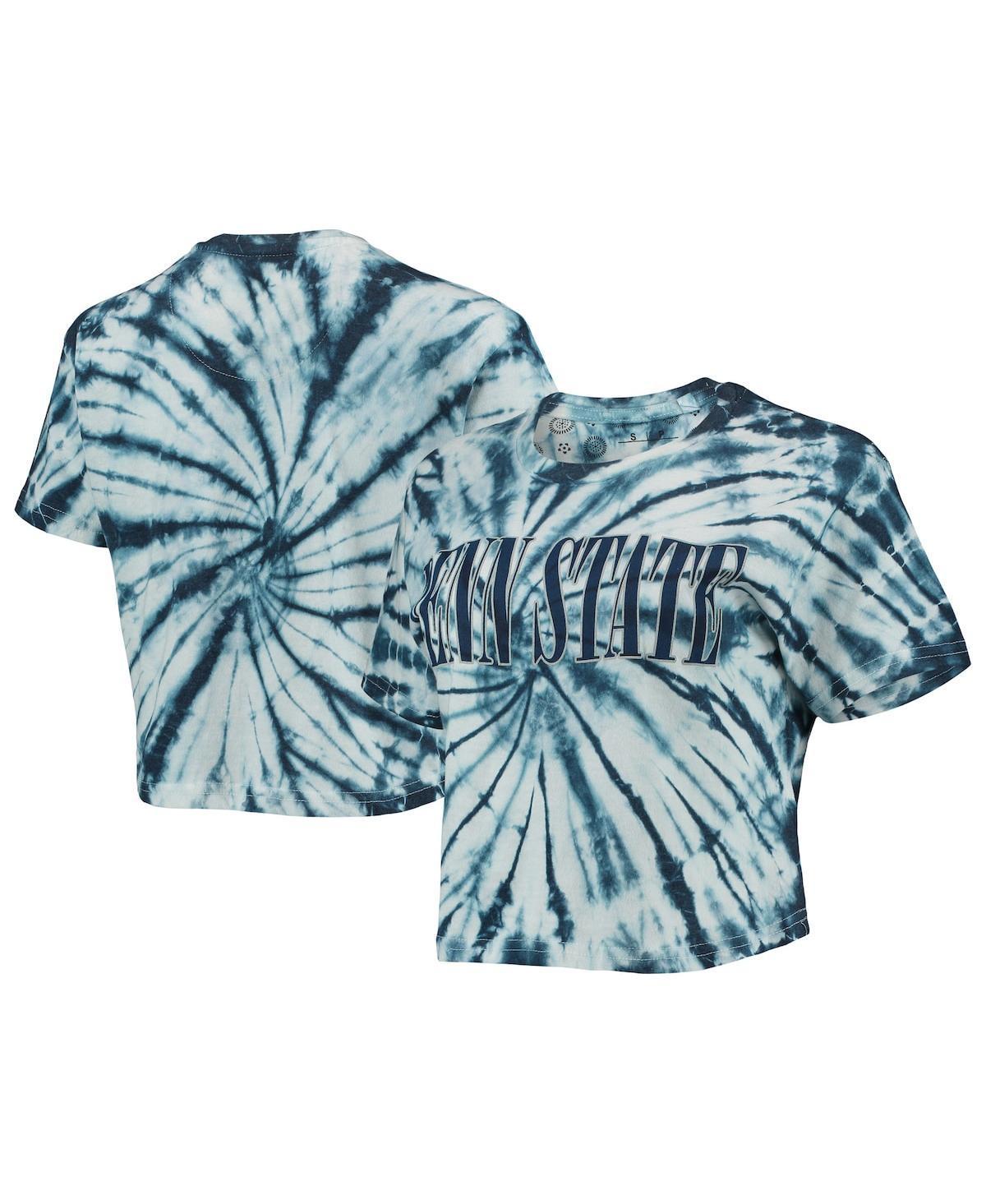 Womens Pressbox Navy Penn State Nittany Lions Showtime Tie-Dye Crop T-shirt Product Image