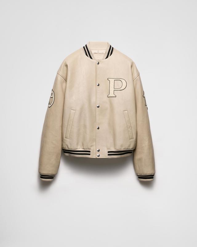 Padded leather bomber jacket Product Image