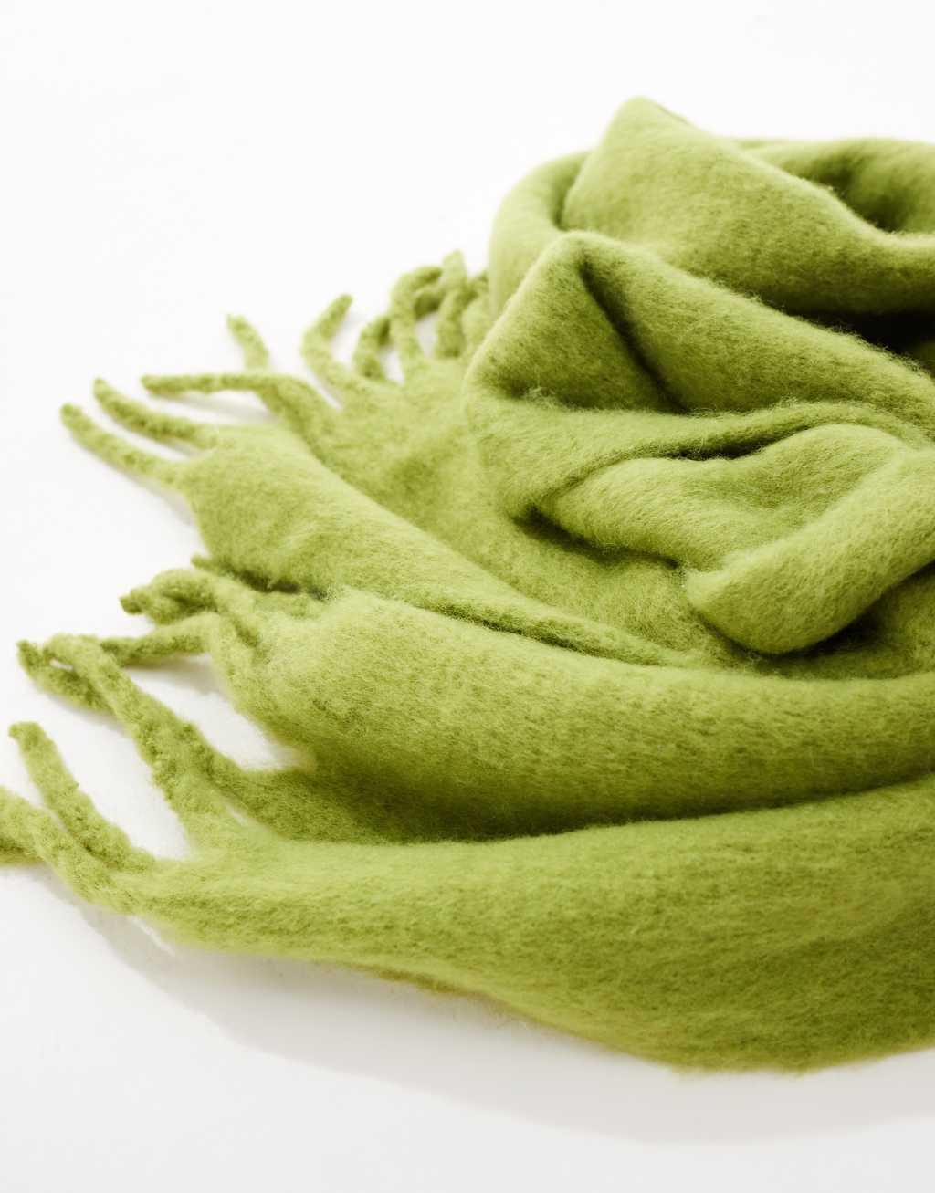 ASOS DESIGN fluffy tassel scarf in green Product Image