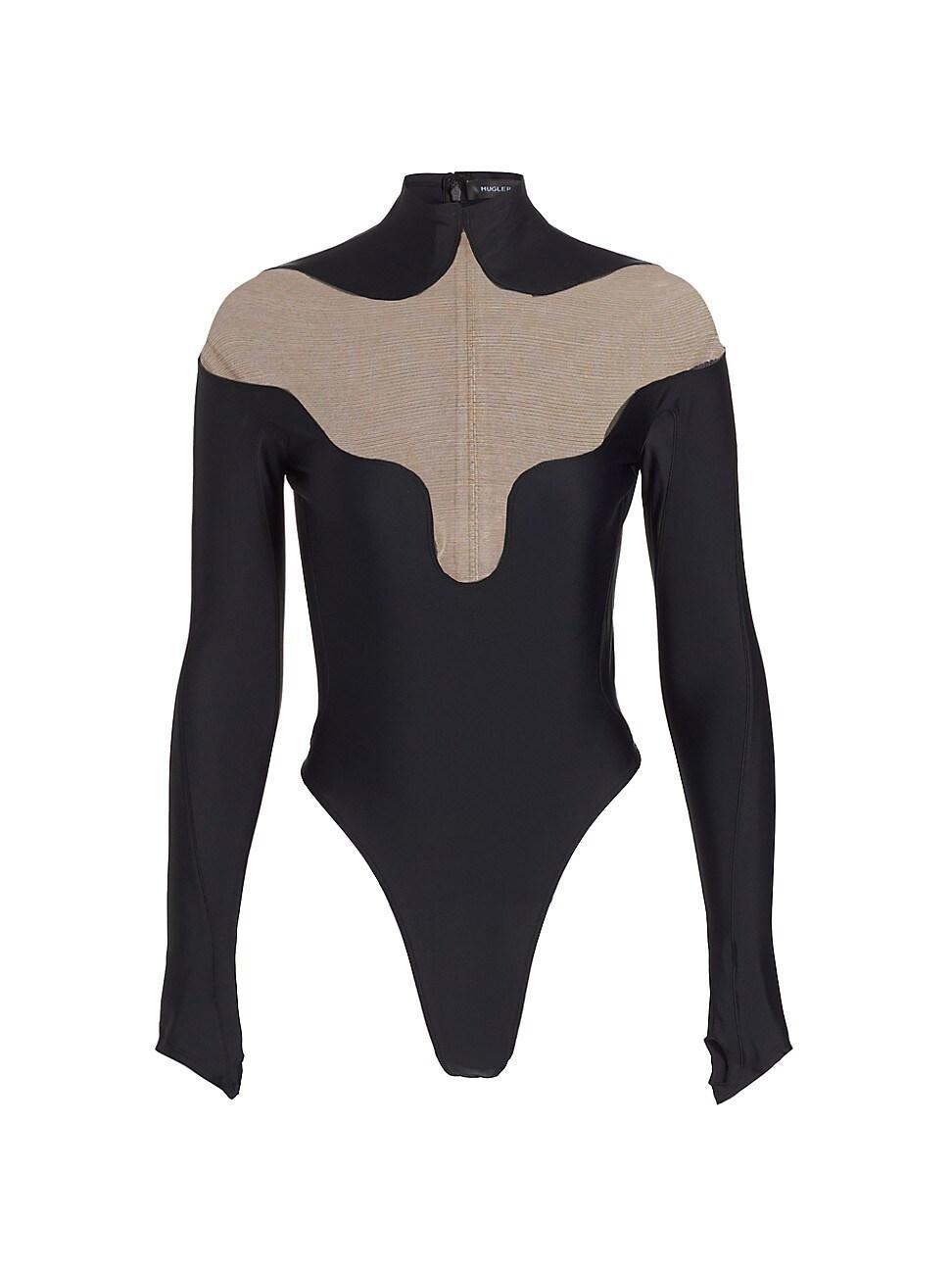 Womens Illusion Mesh-Paneled Bodysuit Product Image