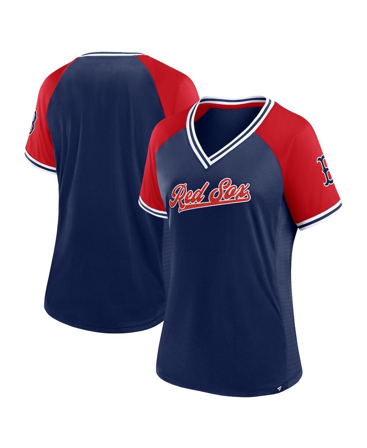 Fanatics Womens Navy Boston Red Sox Glitz Glam League Diva Raglan V-Neck T-Shirt Product Image