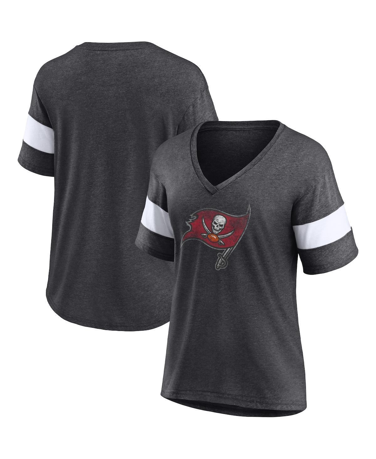 Womens Fanatics Branded Heathered Charcoal/White Tampa Bay Buccaneers Distressed Team Tri-Blend V-Neck T-Shirt Product Image