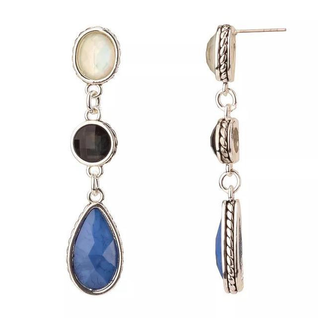 Silver Tone Linear Drop Earrings with Faceted Blue Stones, Womens, None Product Image