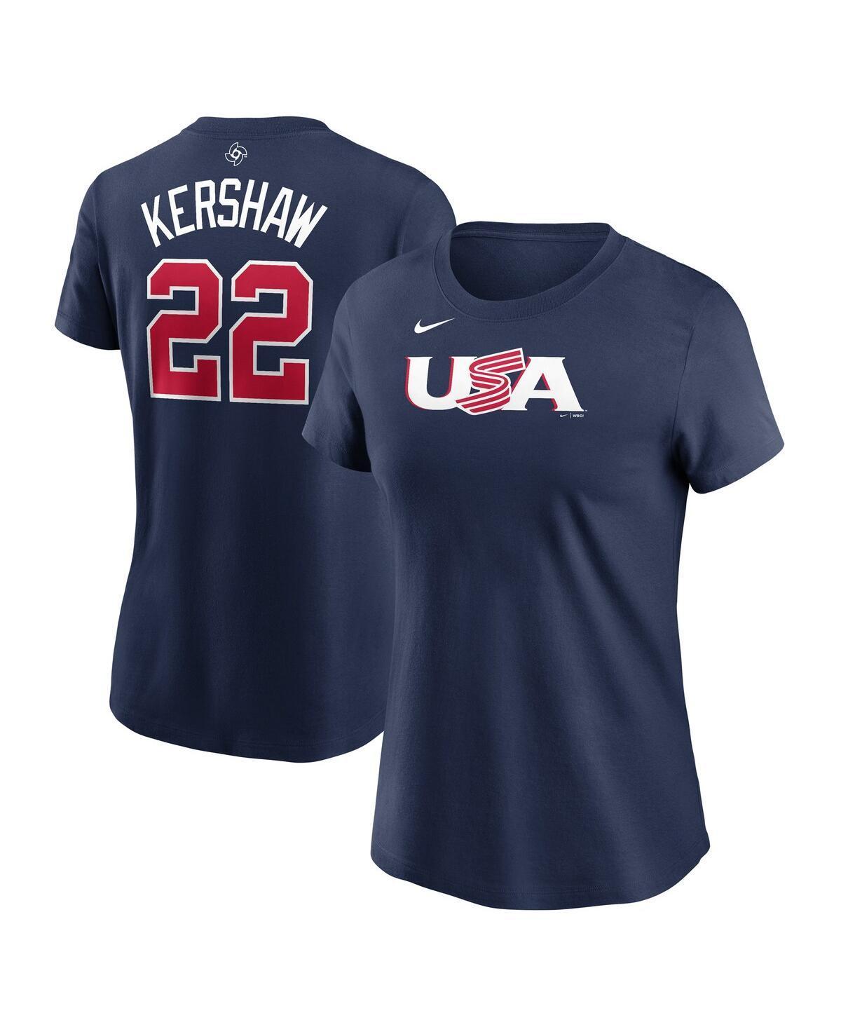 Womens Nike Clayton Kershaw Navy Usa Baseball 2023 World Baseball Classic Name and Number T-shirt Product Image