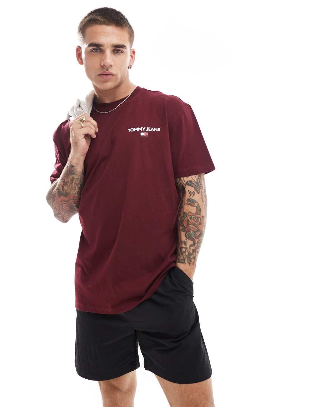 Tommy Jeans classic linear back print t-shirt in plum Product Image