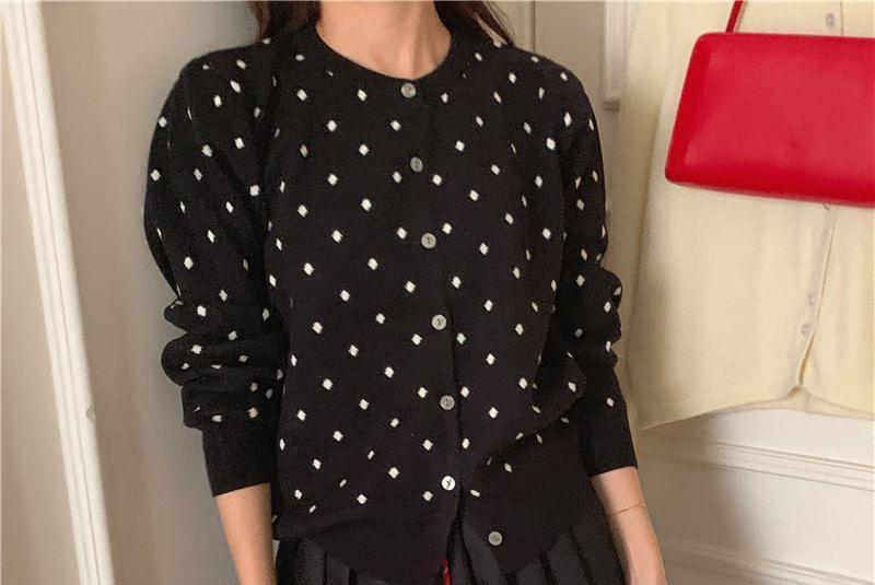 Long-Sleeve Dotted Top / Velvet Mini Pleated Skirt Product Image