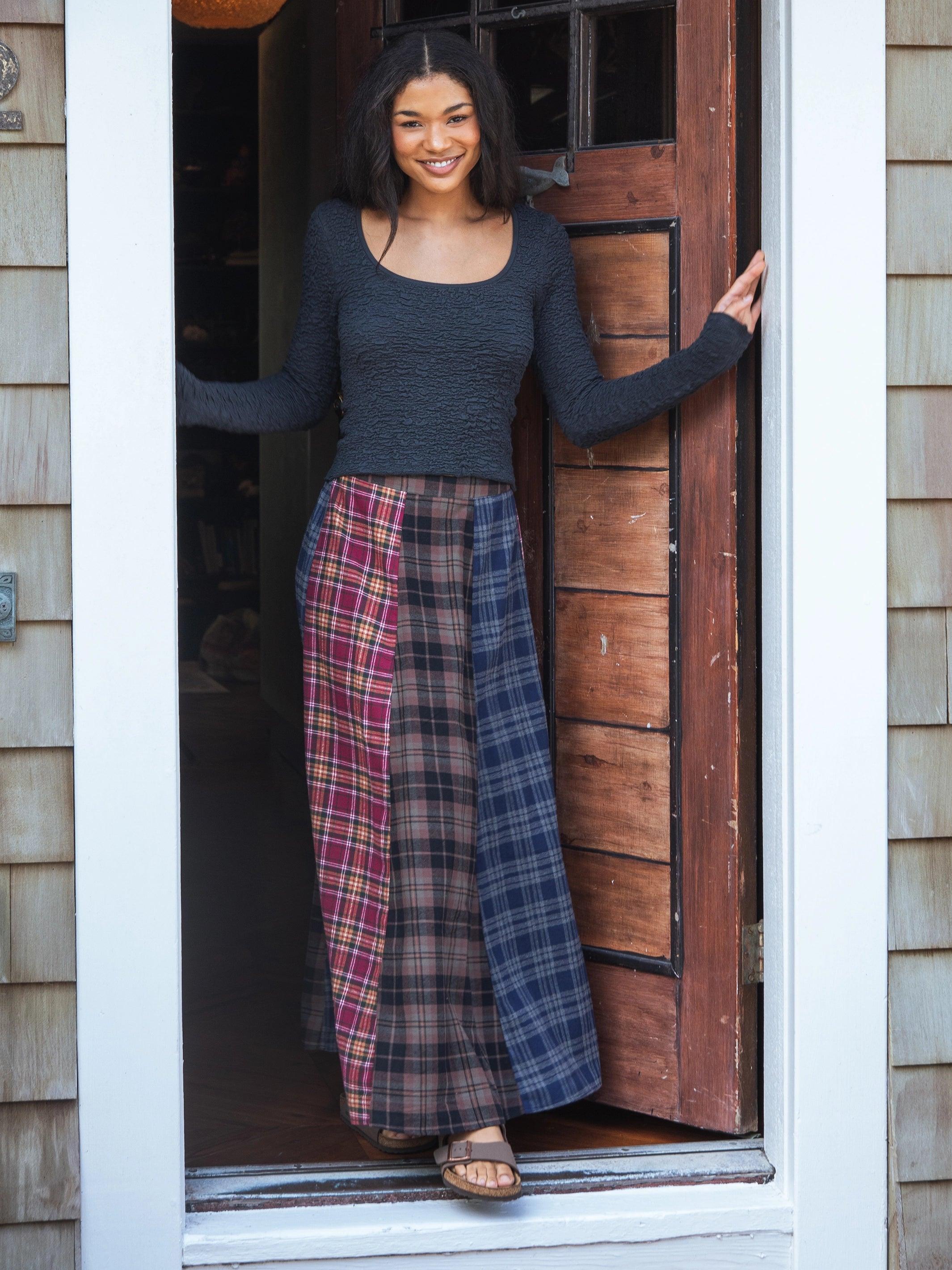 Flannel Valentina Maxi Skirt - Cranberry Navy Flannel Product Image