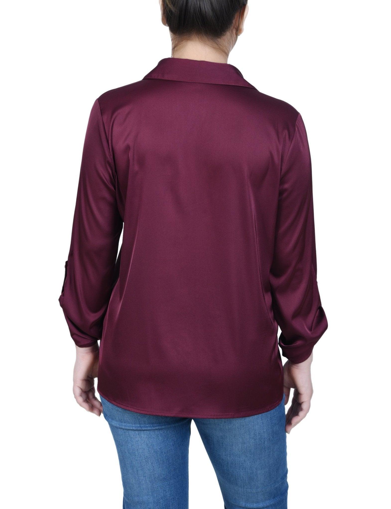 3/4 Length Sleeve Roll Tab Satin Blouse - Petite Product Image