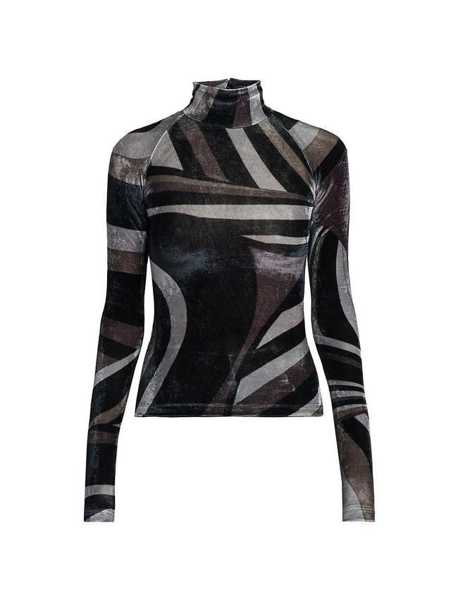 Womens Printed Velvet Turtleneck Top Product Image