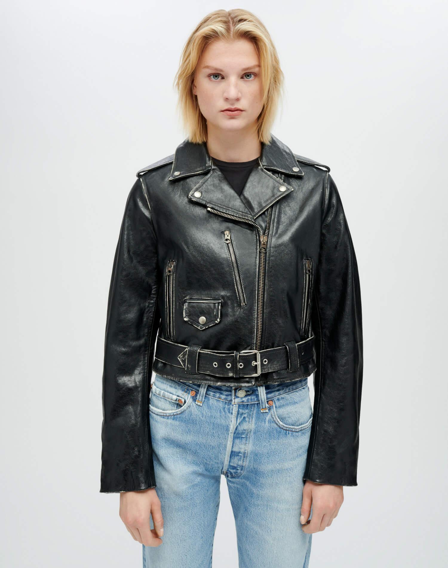 Leather Moto Jacket - Vintage Black Female Product Image