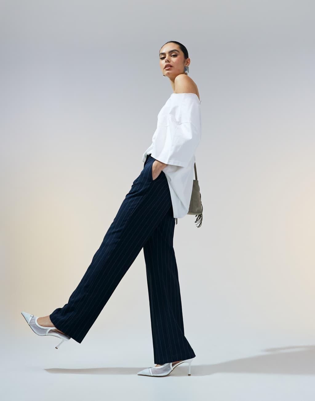 ASOS DESIGN tailored slim straight pants in navy stripe Product Image