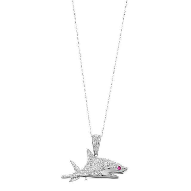 Sterling Silver Red Cubic Zirconia Shark Pendant Necklace, Womens Product Image