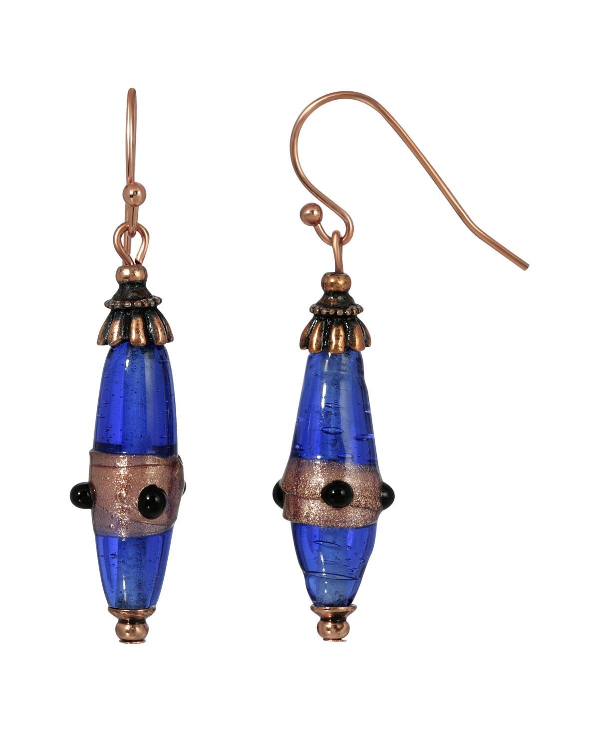 1928 Copper Tone Blue Drop Earrings, Womens Product Image