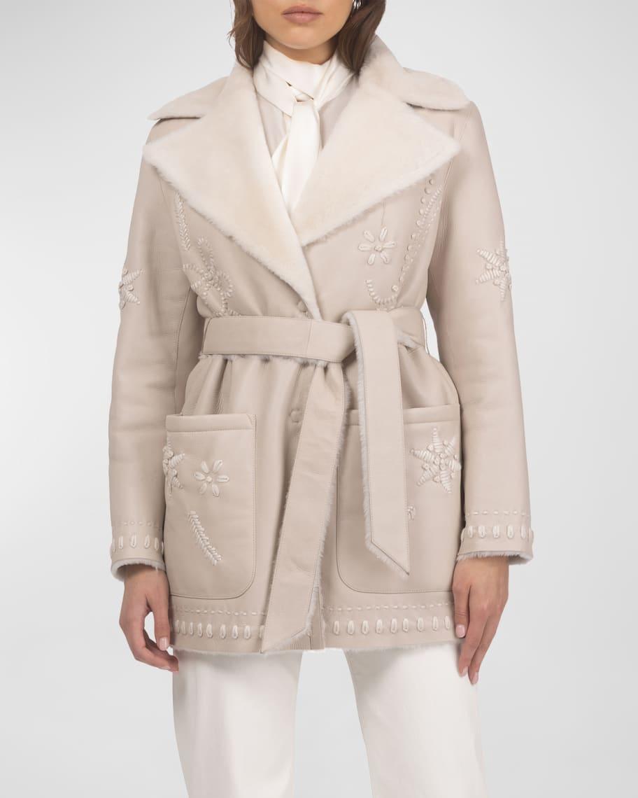 Embroidered Lamb Shearling Wrap Jacket Product Image