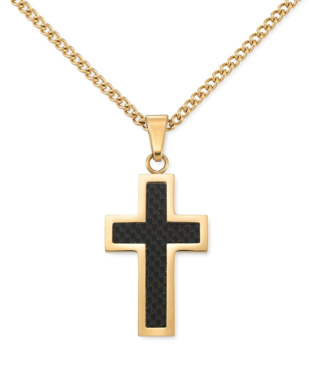 Legacy for Men by Simone I. Smith Black Carbon Fiber Cross 24 Pendant Necklace in Gold-Tone Ion-Plated Stainless Steel Product Image