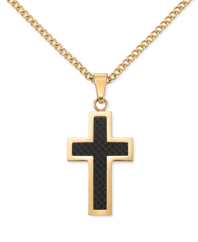 Legacy for Men by Simone I. Smith Black Carbon Fiber Cross 24 Pendant Necklace in Gold-Tone Ion-Plated Stainless Steel Product Image