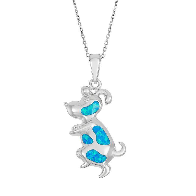 Lab-Created Blue Opal Sterling Silver Dog Pendant Necklace, Womens Product Image