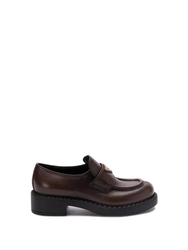 `chocolate` Brushed Leather Loafers In Brown Product Image